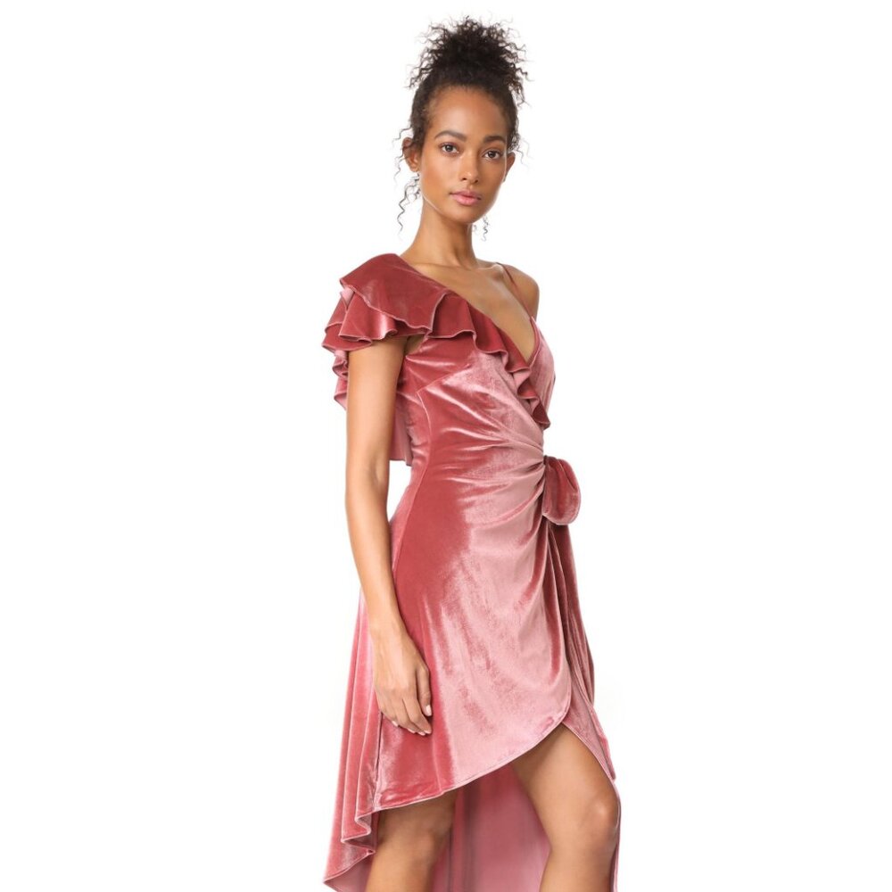 💥BREATHTAKING!💥RARE! Self Portrait Devore Blush Velour Asymmetrical Dress - Picture 2 of 15